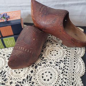 Antique Hand Carved Dutch Style European Wooden Clogs Sabots Folk Art Decor